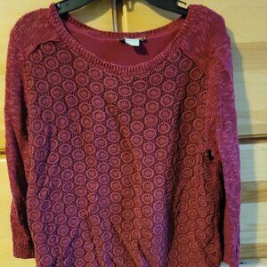 Lucky Brand Red Layered Chiffon Split Back Knit Sweater, Size S